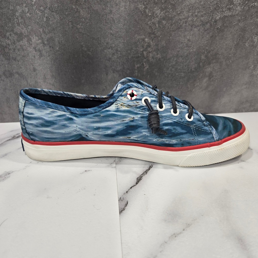 Sperry Jaws CVO Sneakers Womens 8.5 Blue Water Graphic Canvas Boat Shoes Novelty - Picture 2 of 10